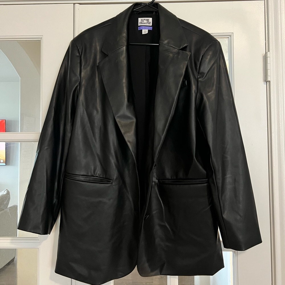 Target Future Collective Kahlana Barfield Brown Faux Leather Blazer